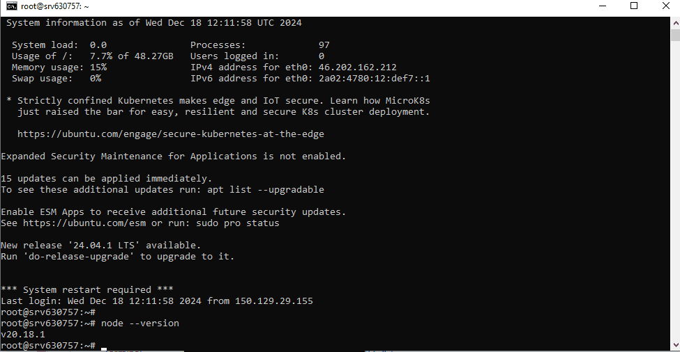 node version